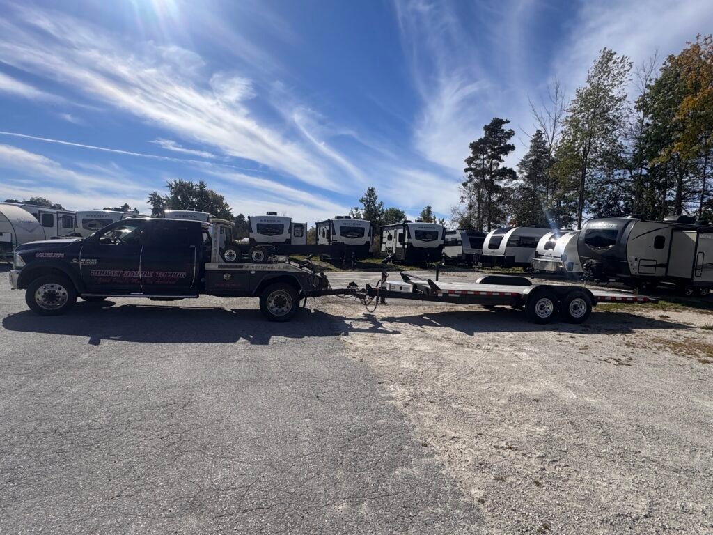 Budget Barrie Towing truck with tilt and load deck trailer for equipment transport in Barrie